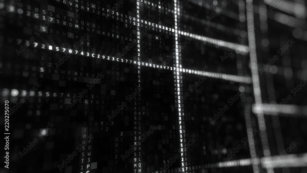 Poster randomly generated computer hexadecimal machine code abstract technological background 3d illustrati
