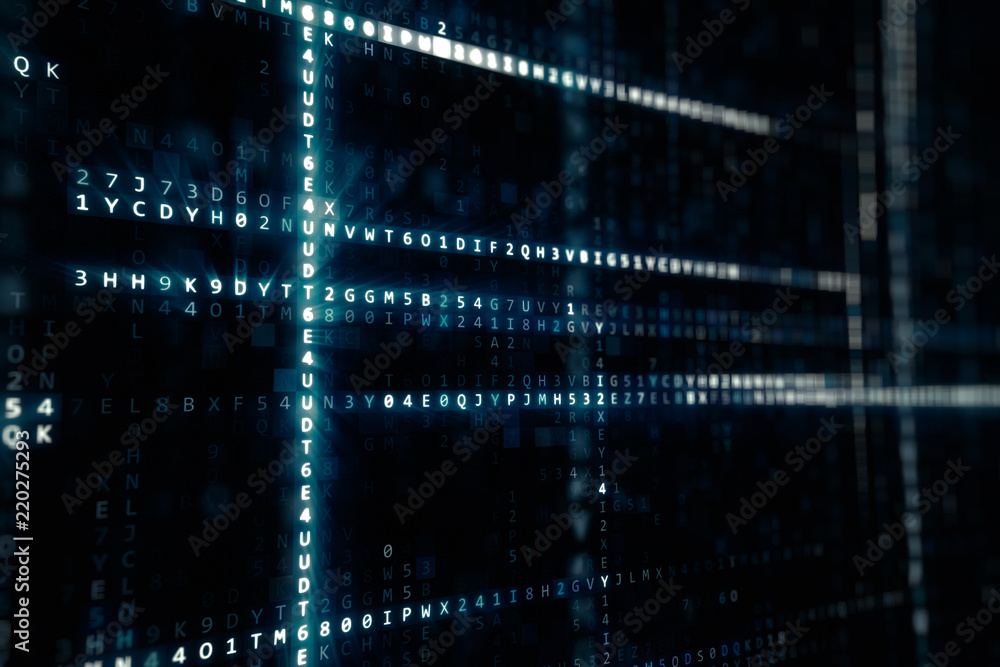 Poster randomly generated computer hexadecimal machine code abstract technological background 3d illustrati