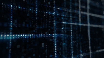 Randomly generated computer hexadecimal machine code abstract technological background 3d illustration