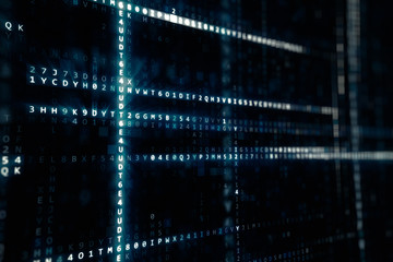 Randomly generated computer hexadecimal machine code abstract technological background 3d illustration