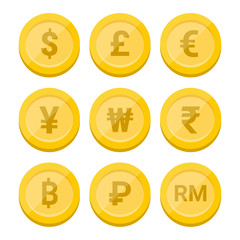 World currency symbol and coins set - Vector