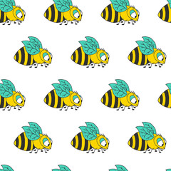 Naklejka premium Colorful cute bee cartoon vector pattern. Honeybee background