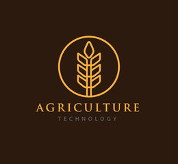 simple agriculture technology with abstract wheat symbol vector logo design