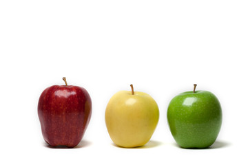Three apples on a white background