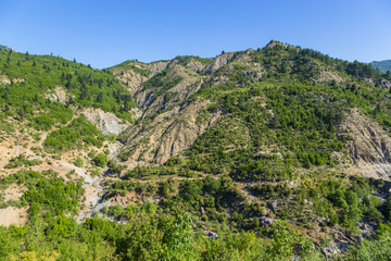Scenic landscape view in Melesin mountain in summer day. Leskovik area, Albania, Europe.
