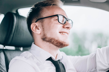 European male driver in glasses for sight