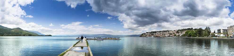 Ohrid with Ohrid Lake, Port and Old City, Macedonia - Panorama