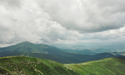 beautiful view of mountains landscape. Chornohora mountain ridge from slopes of Hoverla mountain