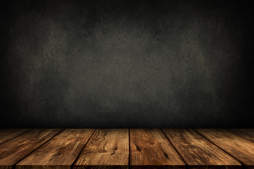 wooden table with grey wall background - Powered by Adobe