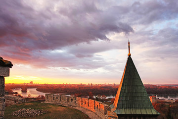 Kalemegdan fortress with Ruzica church rooftop in sunset,Belgrade,Serbia