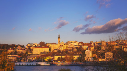 Belgrade capitol of Serbia with sunset light - obrazy, fototapety, plakaty
