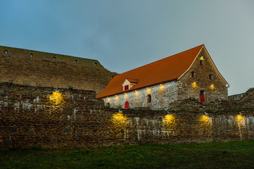 Wonderful view of the fortress in Ivangorod at sunset