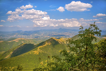 Beautiful landscapes of the mountains taken in the Apennines. Monte Cucco park at summer. Umbria, Italy.