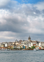 Fototapeta premium Galata Karakoy quarter of Istanbul, Turkey and historic architecture and medieval Galata tower, vertical