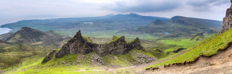 Panoramic view of the cliff named The Prison, on the Quiraing path, Isle of Skye, Scotland, UK © David
