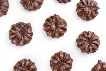dark chocolate-coated zefir view isolated on white background food dessert