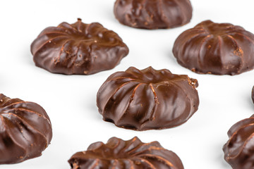 dark chocolate-coated zefir view isolated on white background food dessert