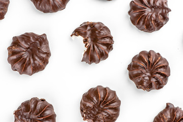 dark chocolate-coated zefir view isolated on white background food dessert