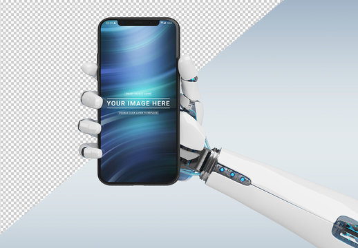 Isolated Smartphone in Robot Hand Mockup