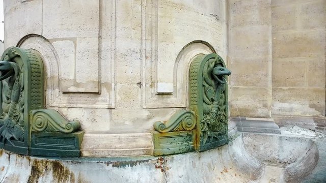 Detail of George Cuvier Fountain in Paris, France