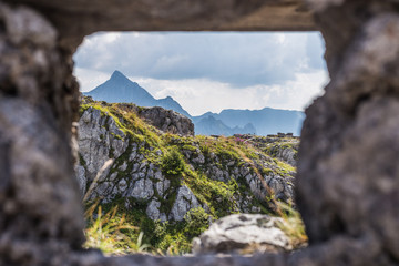 Small hut of volunteers on the top of Kleiner Pal in Austria (Pal Piccolo)