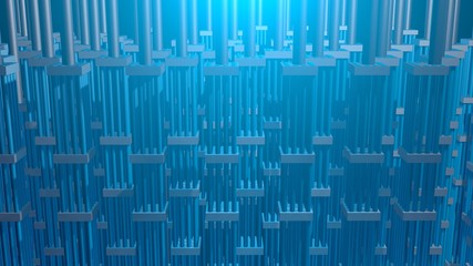 Nuclear fuel rods. 3d Render. Front ortho view