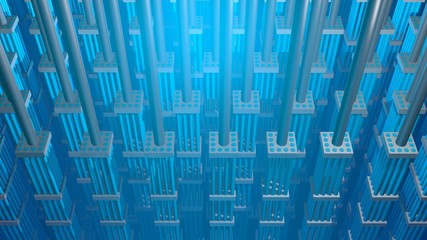 Nuclear fuel rods. 3d Render. Top view