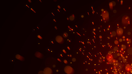 Abstract background of particles. Fire flying sparks. Burning red sparks. Fire. 4k background.