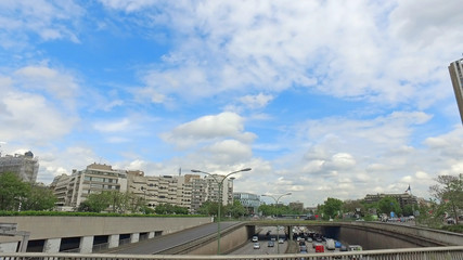 Fototapeta na wymiar Paris, France - May 11, 2017: City of Paris near Congress Palace (Palais des congres) and Hyatt Regency