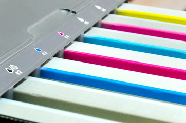 Inkjet digital print machine cartridge closeup