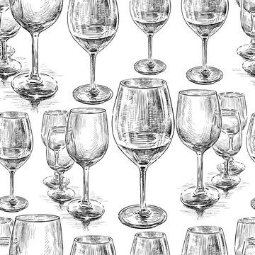 Vector background of the sketches of wine glasses