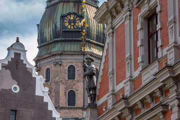 Riga, Latvia - July, 2013. The clock tower of church