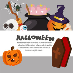 cute halloween template pot of magic flat style