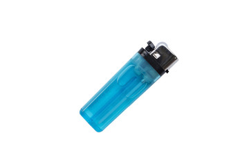 Clear Blue plastic gas lighter. Gas lighter isolated on white background with clipping part for design. lighter, lighter “lighter” “lighter” “lighter” “lighter”