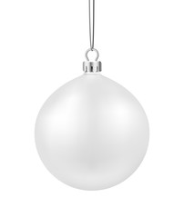 White isolated round Christmas ball. New Year decoration.