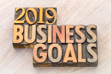 2019 business goals word abstract in wood type