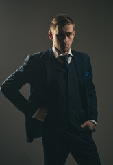 Manager concept. Office manager. Brand manager. Confident manager in formal suit. Classy in style