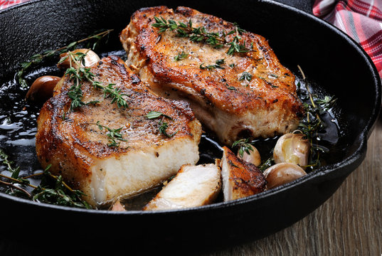 Roasted Pork Steak In Frying Pan