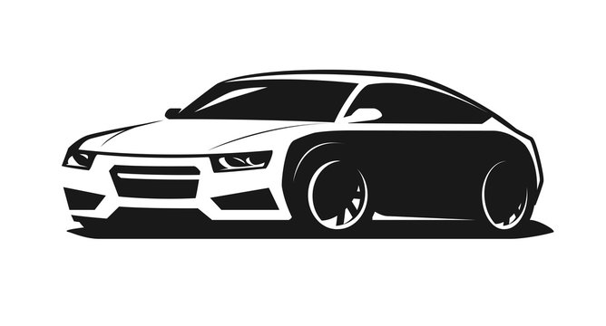Sport car logo or icon. Rally, garage symbol. Vector illustration