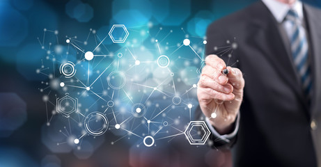 Man touching a virtual network