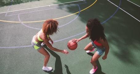 Overhead shot of young adult females playing basketball - Powered by Adobe