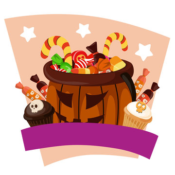 cute halloween candy treats in flat style