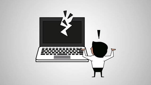 Laptop broken and businessman man lamenting high definition animation colorful scenes