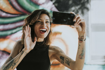 Woman having a video call