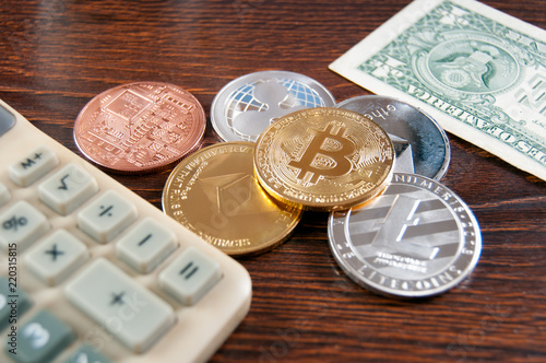 Virtual Crypto Money Bitcoin Litecoin Ethereum Ripple And A Virtual Crypto Money Bitcoin Litecoin Ethereum Ripple And A Calculator With