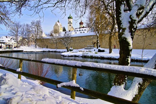 Winter view of Isny, Bavaria, from outside the city walls