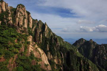 Fototapeta na wymiar Sanqingshan, Mount Sanqing National Park - Yushan, Jiangxi Province, China. National Geopark and Sacred Taoist Mountain, UNESCO World Heritage. China Cliff Walk, walkway suspended along mountain cliff