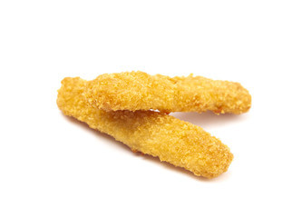 Breaded Fish Sticks on a White Background