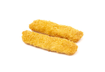 Breaded Fish Sticks on a White Background