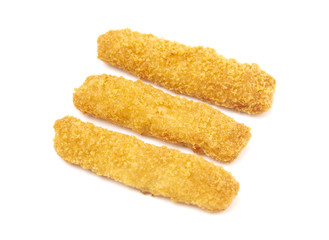 Breaded Fish Sticks on a White Background